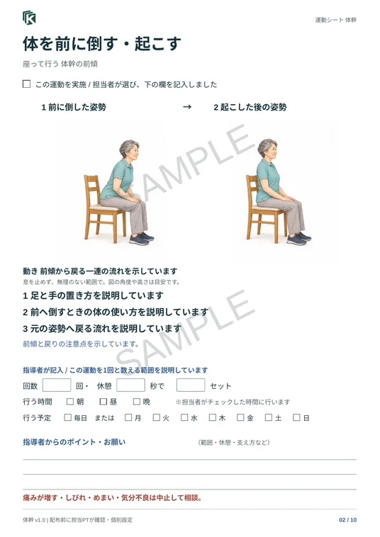 体を前に倒す・起こすの実物サンプル